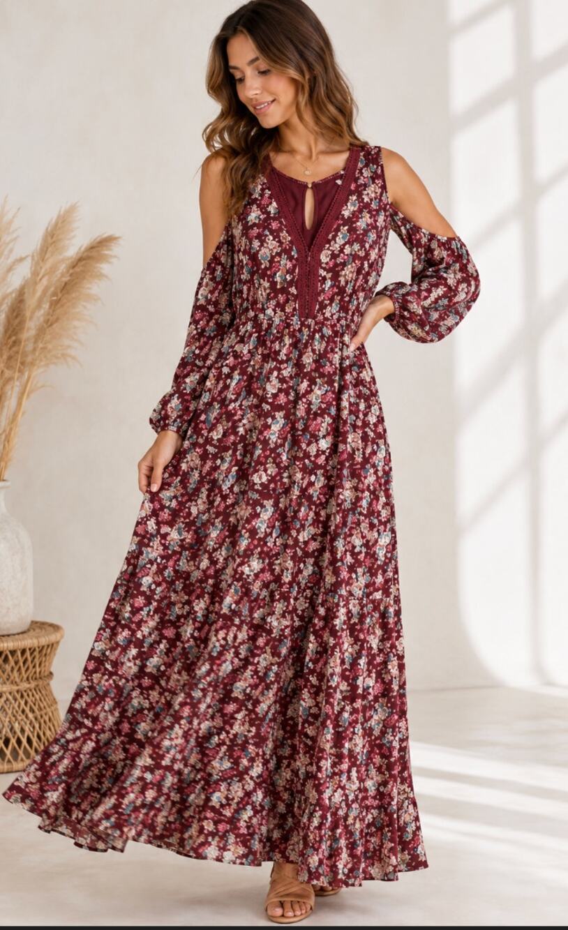 Loveriche Bohemian Small Dainty Floral Maxi Dress